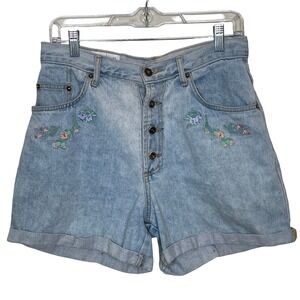 Vtg Light Wash High Rise Shorts‎ Women's 13/30" Floral Embroidered Cottagecore